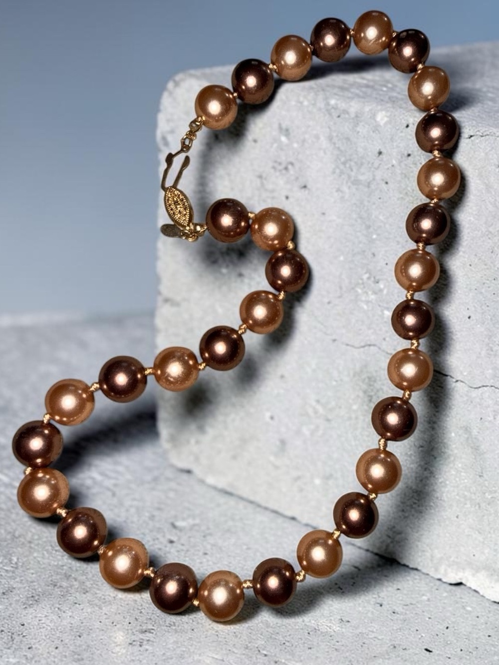 Vintage RMN Roman Company Necklace • Multi-Color Pearlized Beads • 16”
